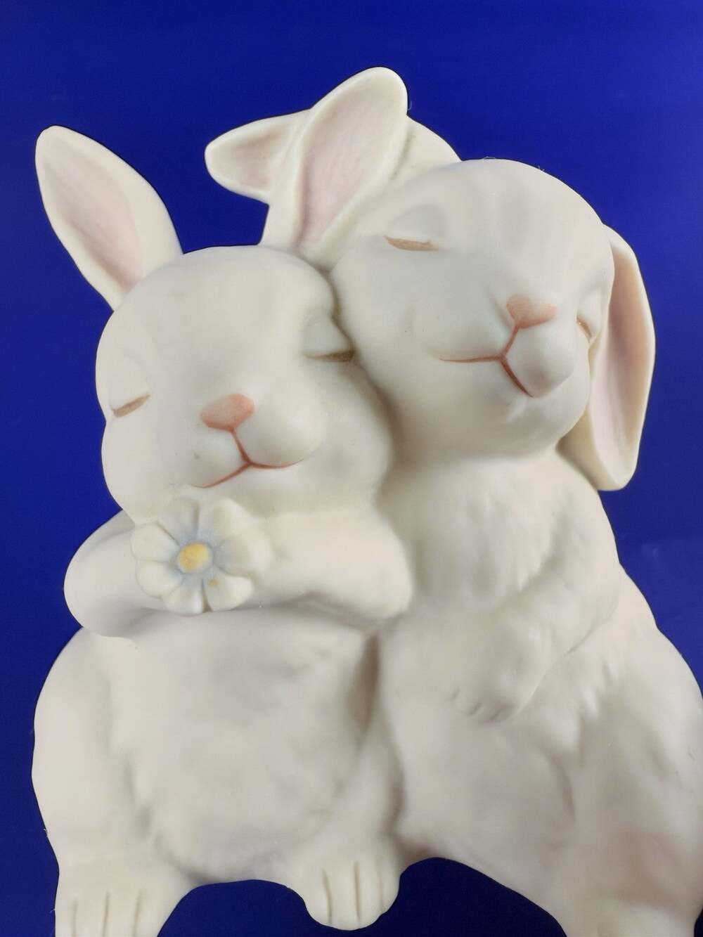 Vintage Easter Decor - HOMCO 2 Bunnies Rabbits Hugging Figurine 4 1/4" T White